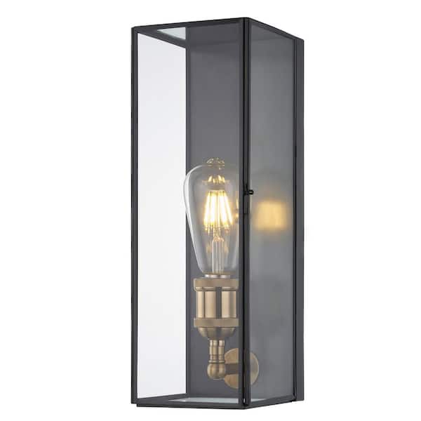 1-Light Dark Bronze Finish Brass Outdoor Wall Lantern Sconce with Tempered Clear Glass