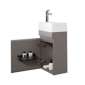 15.7 in. W x 8.7 in. D x 24.8 in. H Single Sink Floating Wall-mounted Bath Vanity in Grey with White Solid Surface Top