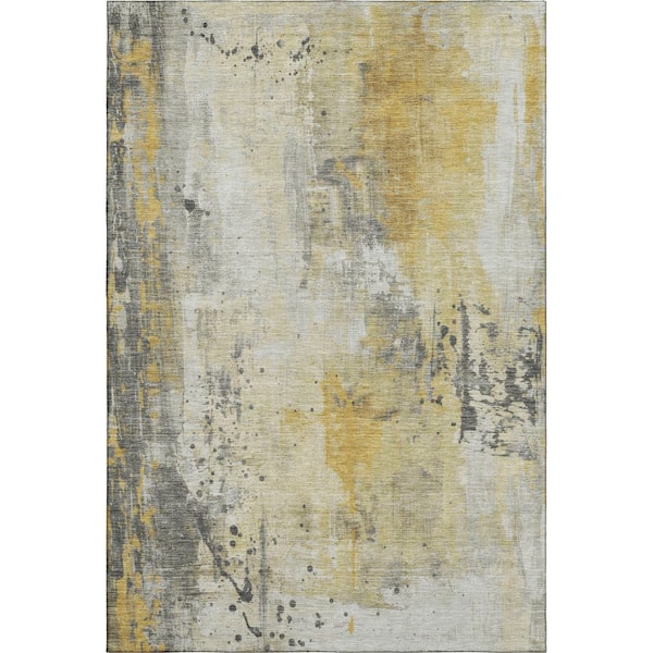 Mayfield Premium Machine Washable Abstract AMF1840 Gold 5 ft. x 7 ft. 6 in. Area Rug