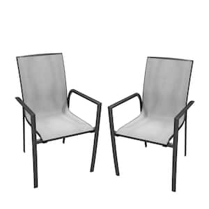 Aluminum Folding Outdoor Dining Chair in Gray (Set of 2)