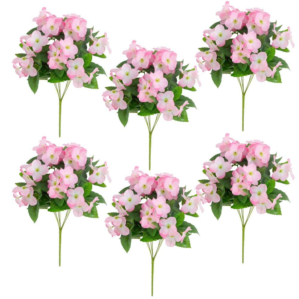 Nearly Natural 14in. Pink UV Resistant Artificial Hydrangea Bush
