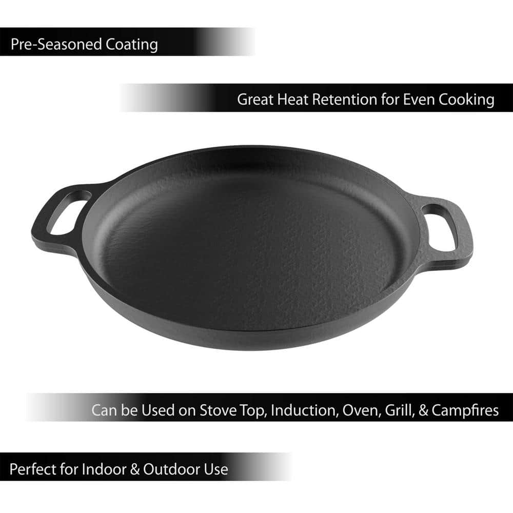 13.25-Inch Black Cast Iron Pre-Seasoned Pizza Pan
