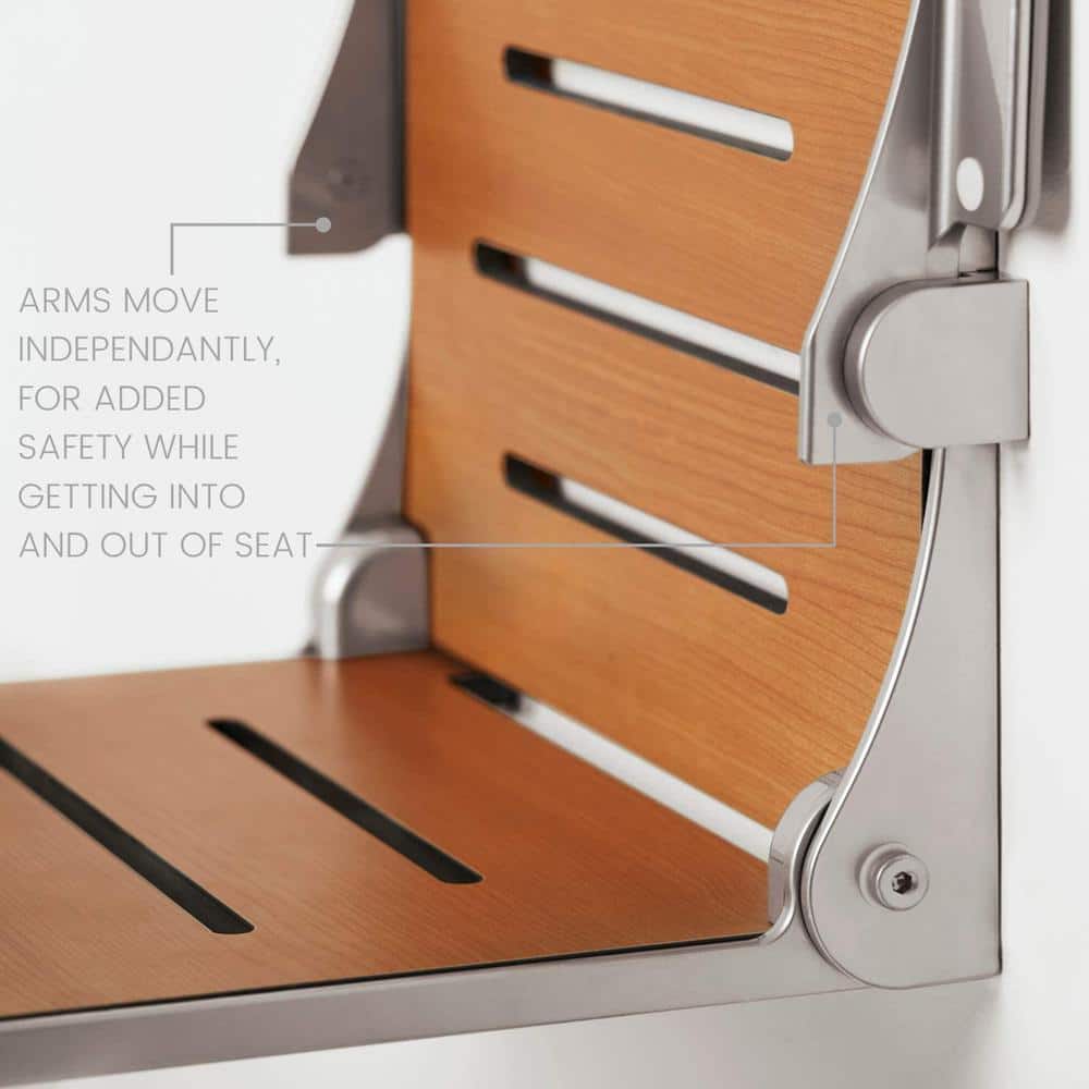 Seachrome Silhouette Teak and Silver Folding Shower Seat with Arms
