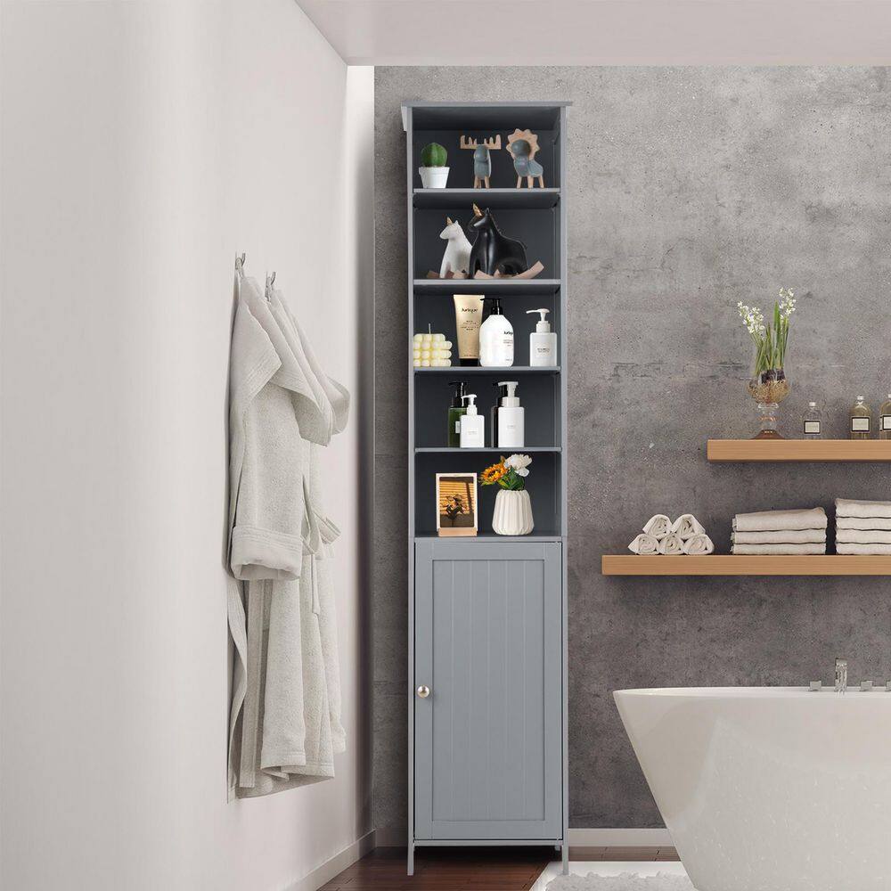 Gray Tall MDF Living Room Cabinet with Adjustable Shelving