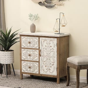 Rustic Wood Floral Accent Cabinet