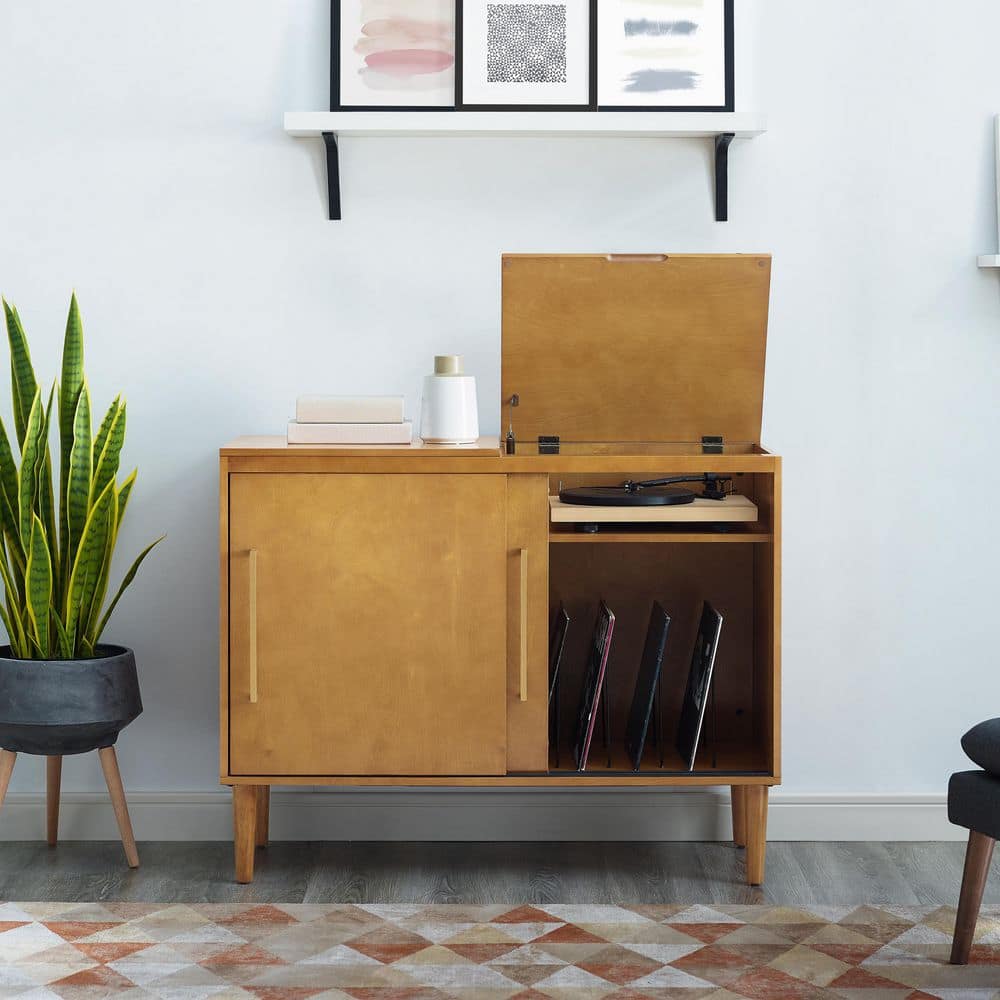 Mid-Century Modern Acorn Wood Everett Media Console with Storage