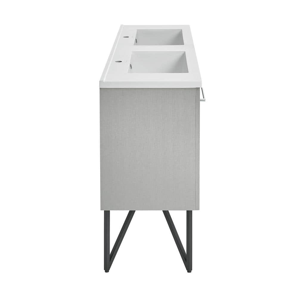 Annecy 60" Double Gray Freestanding Bathroom Vanity with Ceramic Top