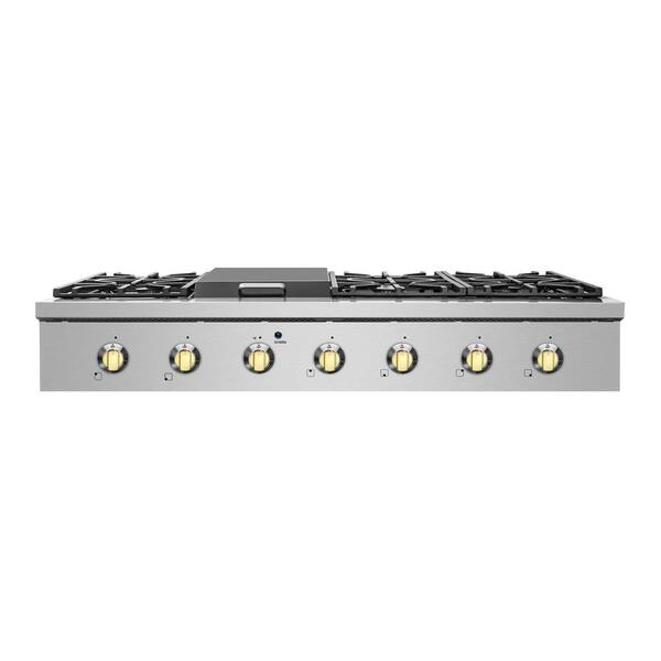 NXR Entree Bundle 48 in. 7.2 cu.ft. Pro-Style Liquid Propane GAS Range Convection Oven and Hood in Stainless Steel and Gold