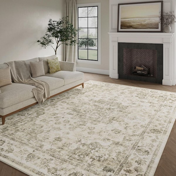 Juliet Taupe 9 ft. x 12 ft. Vintage Washable Medallion Distressed Area Rug
