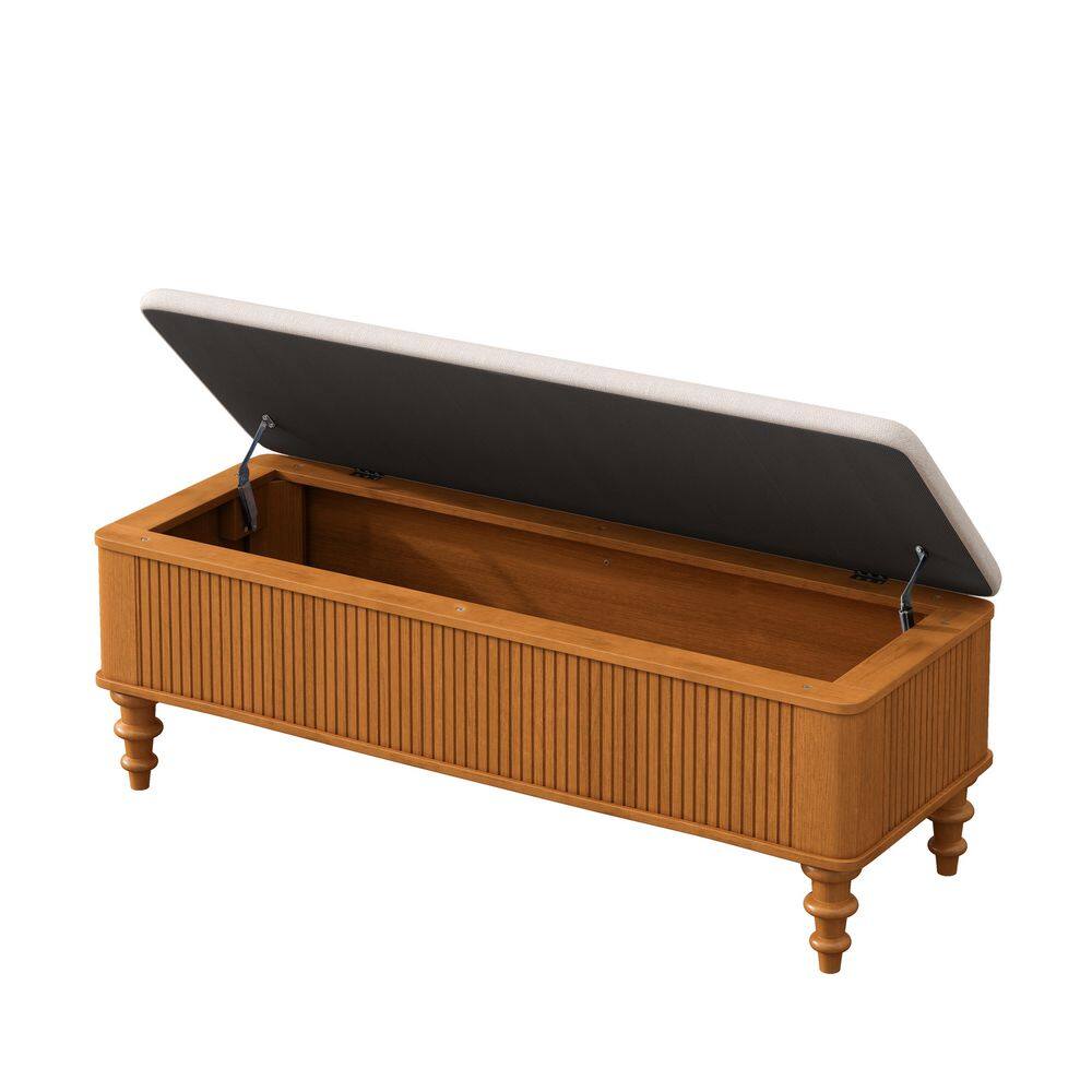 Noble House Jake Storage Ottoman Bench with open lid showing interior storage