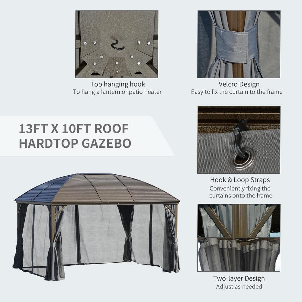 Outsunny 10' x 13' Hardtop Gazebo with Steel Roof and Curtains