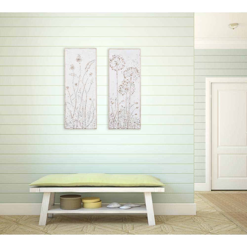 Aged White and Gold Floral Metal Wall Sculpture Set