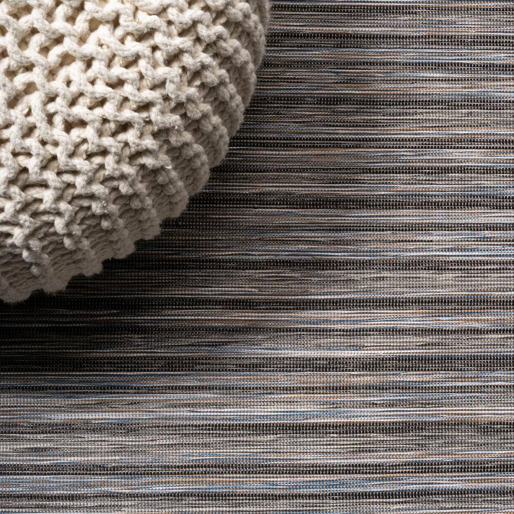 Finn Dark Gray and Blue Striped Synthetic 4' x 6' Area Rug