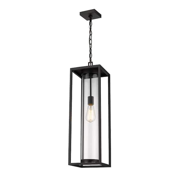 Unbranded 1-Light Black Outdoor Pendant Light with Clear Glass Shade
