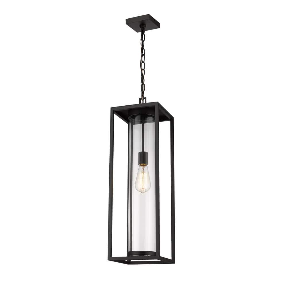 1-Light Black Outdoor Pendant Light with Clear Glass Shade