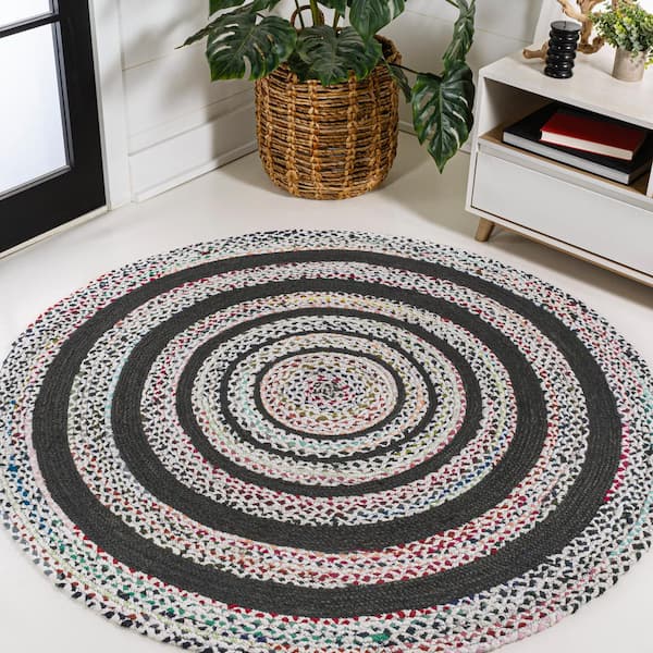 JONATHAN Y White/Multi 5 ft. Round Abyss Braided Bohemian Coastal Round Jute Area Rug