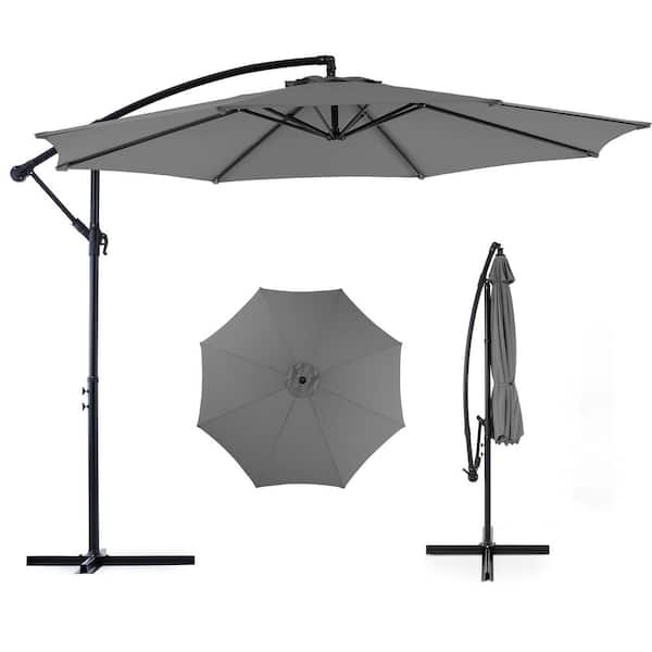 Unbranded 10 ft. Outdoor Market Patio Umbrella in Gray Hanging Cantilever with Tilt Adjustment, 8 Ribs, for Backyard, Garden