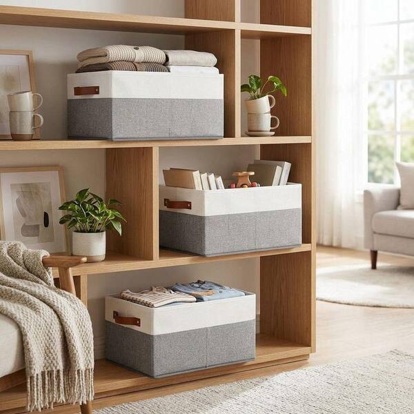 Gray 18 in. x 7 in. Fabric Decorative Basket Set of 3 LINBQ616