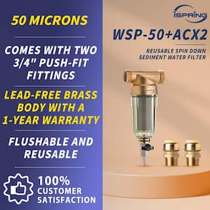 50-Micron Descaling Spin Down Sediment Water Filter with Easy Installation Push-Fit Connectors