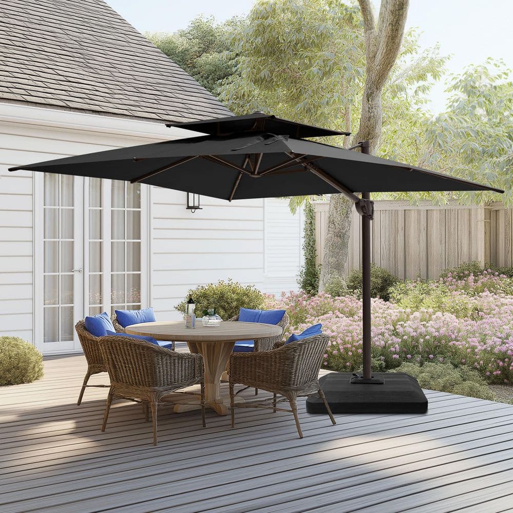 9 foot aluminum outdoor patio umbrella with valance SAFAVIEH - 9-Foot Crank - Baby Blue & White Canopy - Brown Pole - Decorative Petal Valance Trim Transform your outdoor space into a stylish oasis with our premium 9x9 FT Cantilever Patio Umbrella SAFAVIEH Outdoor - Valance 9-Foot