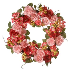 24 in. Artificial Pink Mix Rose Wreath
