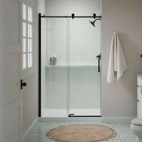 KOHLER Cursiva 44-48 in. W x 78 in. H Sliding Frameless Shower Door in Matte Black