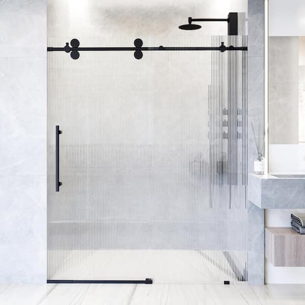 Elan 56 to 60 in. W x 74 in. H Sliding Frameless Shower Door in Matte Black with 3/8 in. (10mm) Fluted Glass