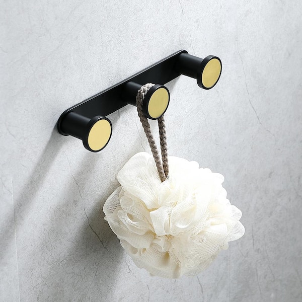 3 post Wall-Mounted Hook Rack Knob Bath Hook in Stainless Steel Matte Black