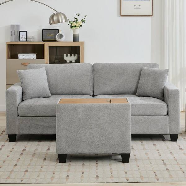 Jearey Sunderland 97.64 in. Chenille Gray Tufted Sectional