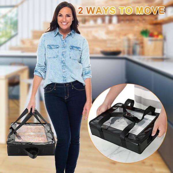 Lynzavix 2-Piece Black PU Leather Insulated Foil Pan Carrier Set