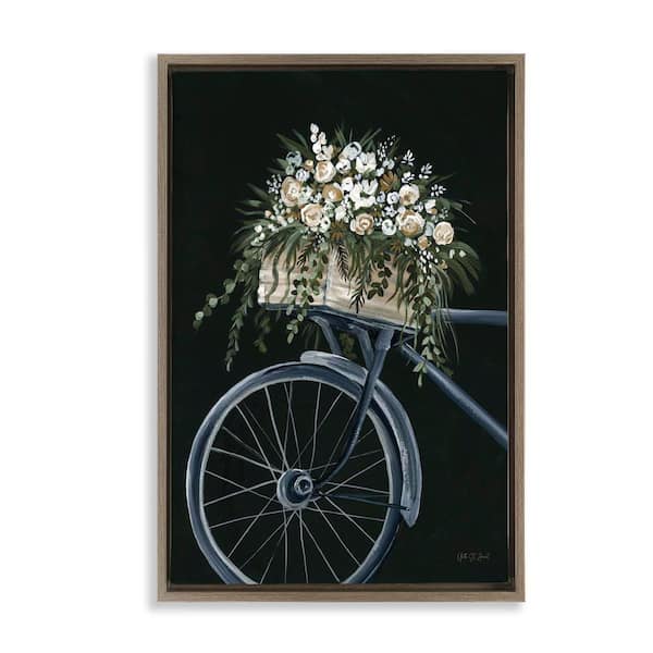 Stupell Industries Vintage Bicycle with Florals by Yvette St. Amant Brown Floater Frame Nature Graphic Art Print 25 in. x 17 in.