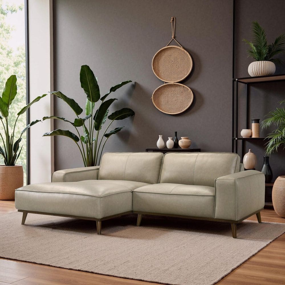 Noble House Zea 98 in. Leather Upholstery L-Shaped Left Sectional