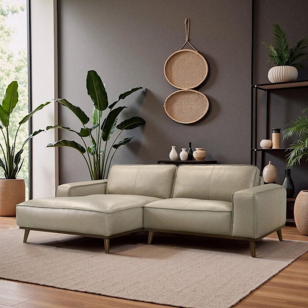 Zea 98 in. Leather Upholstery L-Shaped Left Sectional Sofa in. Beige