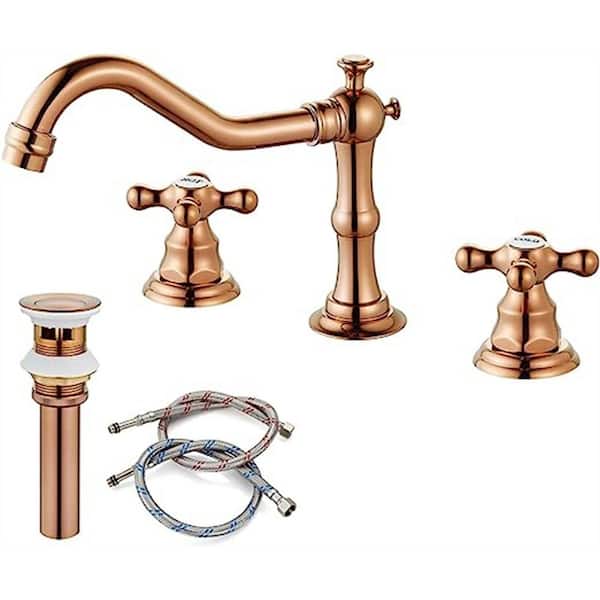 Dyiom Bathroom Sink Widespread Faucet Rose Gold Mixing Tap Deck Mount Double HOT and Cold Word Bath Accessory Set