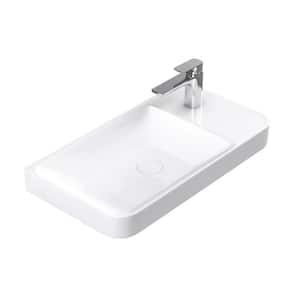 Luxury 54 WG Vessel Rectangular Bathroom Sink in Glossy White with Single Faucet Hole