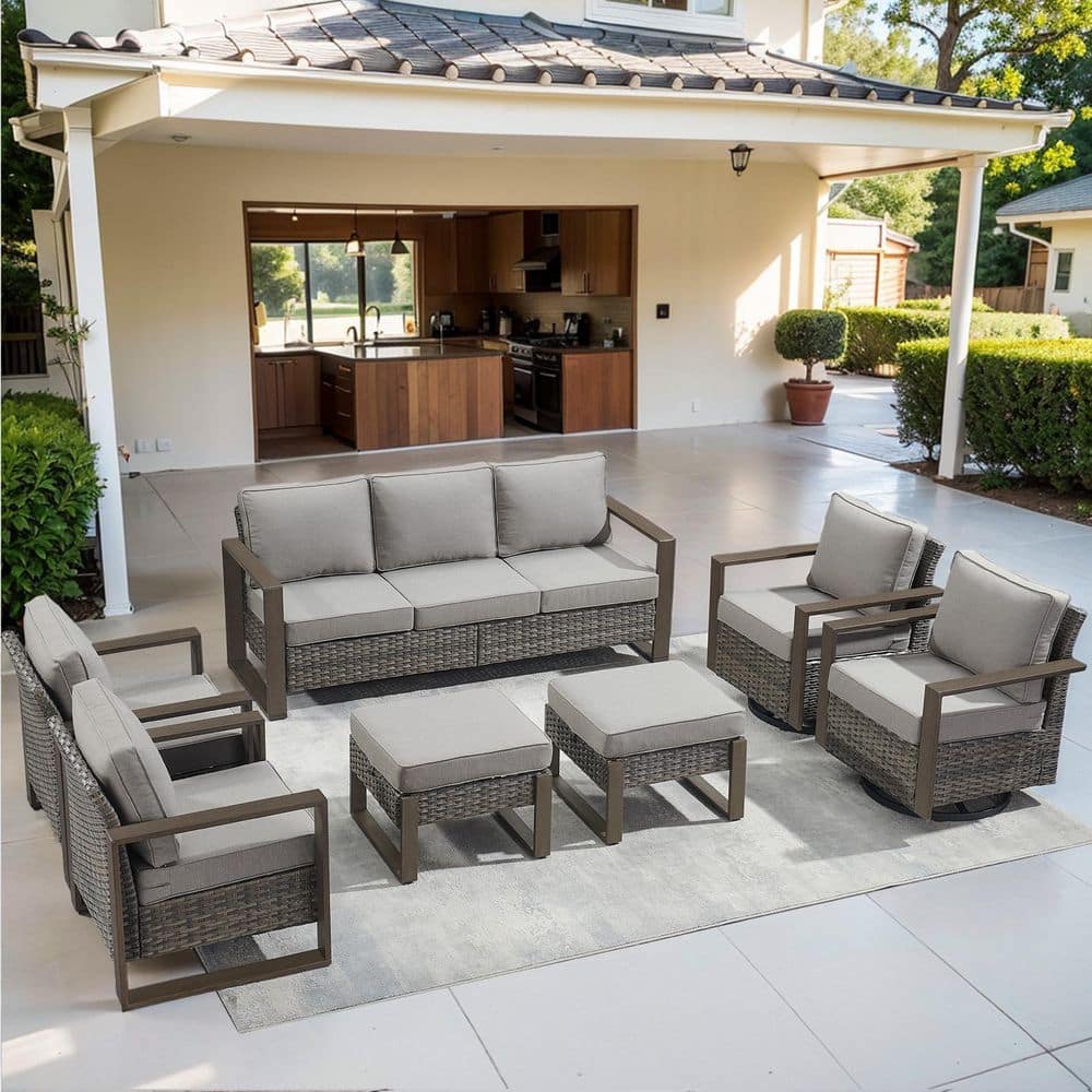 Cube Edge 7-Piece Gray Wicker Patio Conversation Set with Olefin Gray Cushions and Ottomans/ Patio Swivel Gliders price history on PriceWatchPro