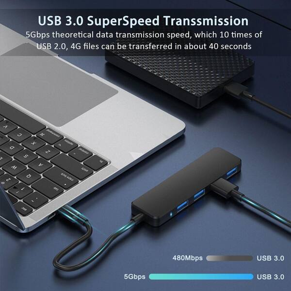 thumbnail image 2 of USB 3.0 Hub, 4 Port USB Hub Splitter Extender, Portable USB Adapter Multiport Hub For Desktop PC 2 of 9