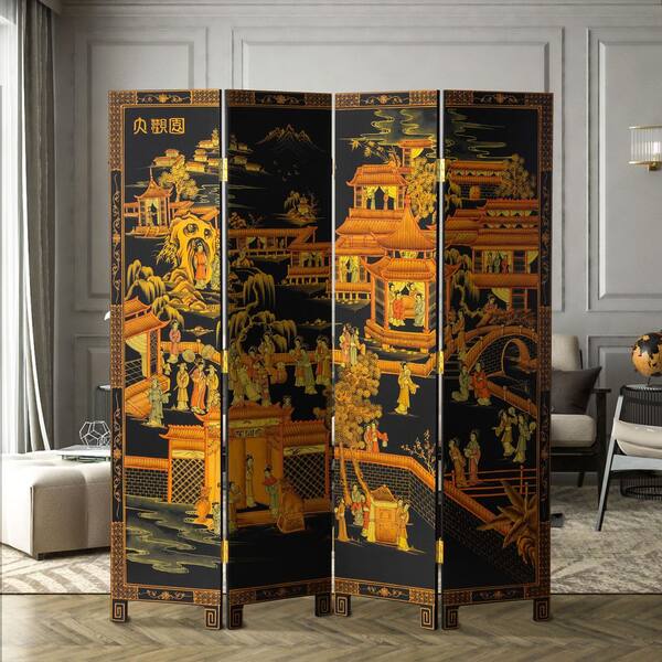 Oriental Furniture 6 ft. Black 4-Panel Courtyard Room Divider L3-MF-P19 ...