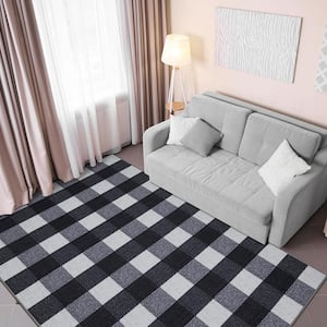 Basics Collection Non-Slip Rubberback Checkered 5x7 Indoor Area Rug, 5 ft. x 6 ft. 6 in., Black Checkered