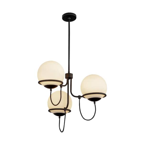 ALORA MOOD Alba 23 in. 3 Light 60-Watt Matte Black/Opal Glass Chandelier