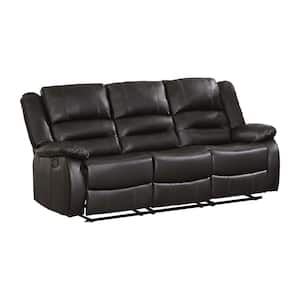 Greeley 78 in. W Straight Arm Faux Leather Rectangle Double Reclining Sofa in. Brown