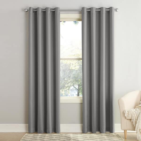 Sun Zero Gregory Gray Polyester 54 in. W x 54 in. L Grommet Room Darkening Curtain (Single Panel)