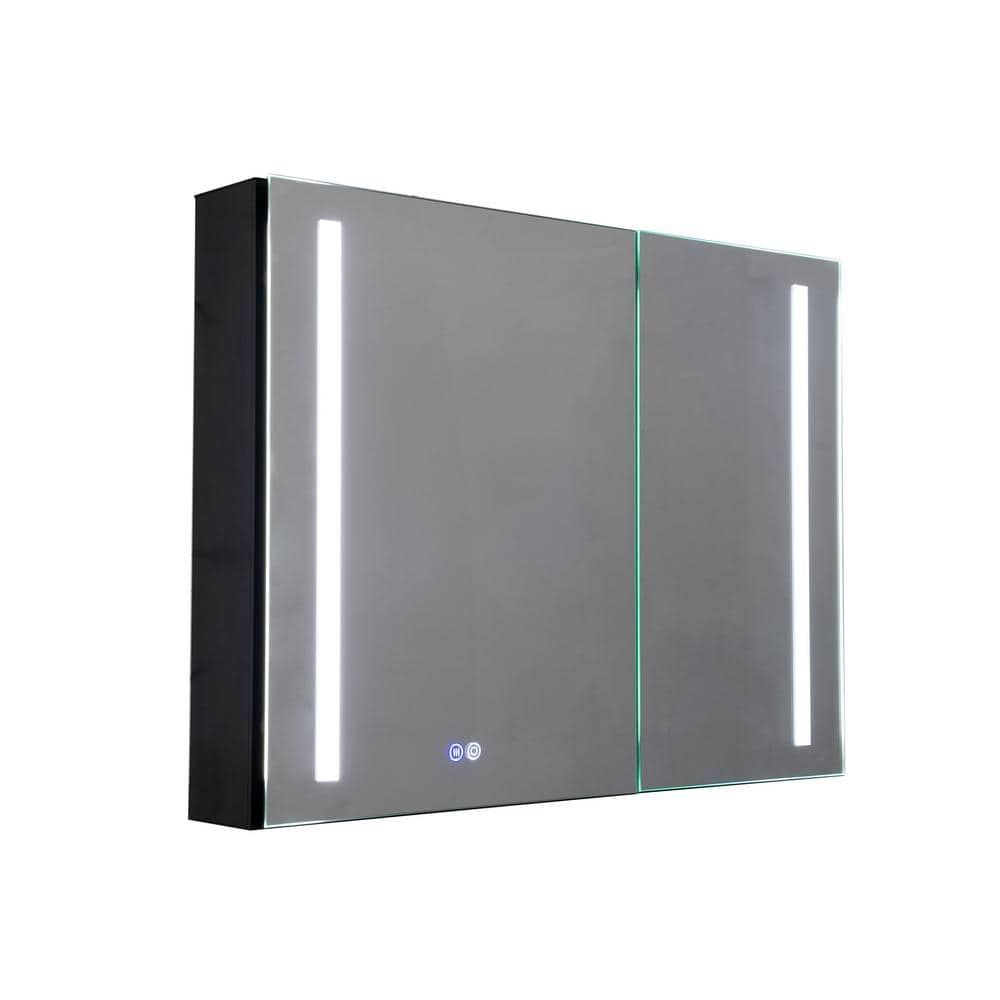 34 in. W x 26 in. H Rectangular Glass Medicine Cabinet with Mirror with LED