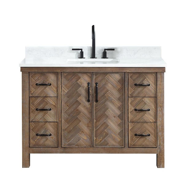 Javier 48 in. W x 22 in. D x 33.9 in. H Single Sink Bath Vanity Antique Gray White Grain Composite Stone Top