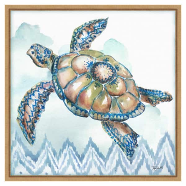 Amanti Art Boho Shells I Sea Turtle by Tre Sorelle Studios 22 in. W x 22 in. H Canvas Float Frame in Brown