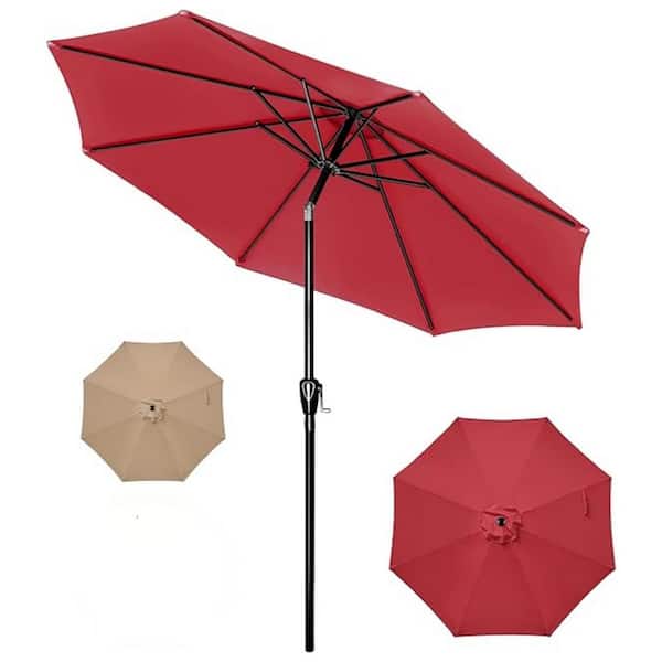 Otryad 10 ft. Steel Market Outdoor Patio Umbrella in Red with 8 Sturdy Ribs, Tilt/Crank Push Button for Garden, Deck, Backyard