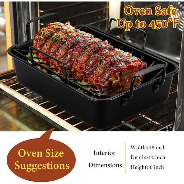 Wudkey 15 qt. Black Roasting Pan with Racks, Stainless Steel Turkey Roaster with Cooling Racks, Nonstick Deep Broiler Pan - image 3