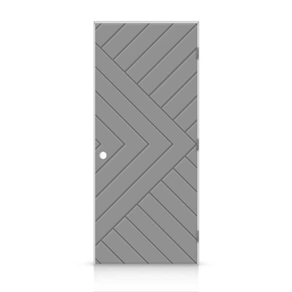 CALHOME 30 in. x 80 in. Chevron Arrow Left-Handed Hollow-Core Light Gray Painted Composite Single Prehung Interior Door