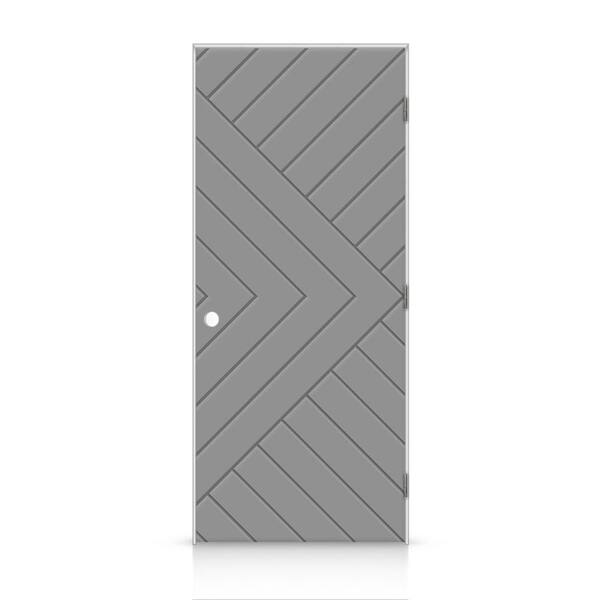 CALHOME 26 in. x 84 in. Chevron Arrow Left-Handed Hollow-Core Light Gray Painted Composite Single Prehung Interior Door