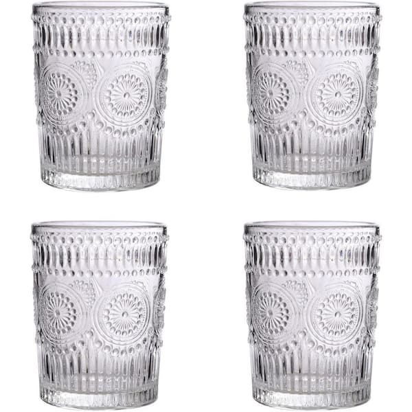 10 oz. Clear High-Quality Glass Vintage Drinking Glass Set (Set of 4) for Cocktails, Mixed Drinks, Whiskey, Beverage